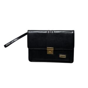 Quiet Luxury Black Leather Structured Clutch Wedding Guest Classic Minimalst